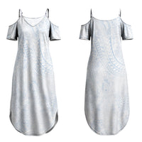 Hawaiian Turtles and Leis Family Matching Summer Maxi Dress and Hawaiian Shirt Tribal Kakau Pattern Airy White Blue Cloud Vibe LT03 Mom's Dress White - Polynesian Pride