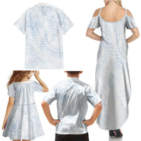 Hawaiian Turtles and Leis Family Matching Summer Maxi Dress and Hawaiian Shirt Tribal Kakau Pattern Airy White Blue Cloud Vibe LT03 - Polynesian Pride