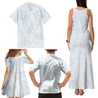 Hawaiian Turtles and Leis Family Matching Tank Maxi Dress and Hawaiian Shirt Tribal Kakau Pattern Airy White Blue Cloud Vibe LT03 - Polynesian Pride