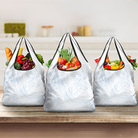 Hawaiian Turtles and Leis Grocery Bag Tribal Kakau Pattern Airy White Blue Cloud Vibe LT03 3-pack One Size White - Polynesian Pride