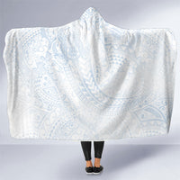 Hawaiian Turtles and Leis Hooded Blanket Tribal Kakau Pattern Airy White Blue Cloud Vibe LT03 One Size White - Polynesian Pride