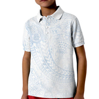 Hawaiian Turtles and Leis Kid Polo Shirt Tribal Kakau Pattern Airy White Blue Cloud Vibe LT03 Kid White - Polynesian Pride