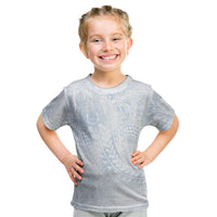 Hawaiian Turtles and Leis Kid T Shirt Tribal Kakau Pattern Airy White Blue Cloud Vibe LT03 White - Polynesian Pride