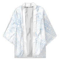 Hawaiian Turtles and Leis Kimono Tribal Kakau Pattern Airy White Blue Cloud Vibe LT03 Unisex White - Polynesian Pride