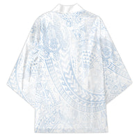 Hawaiian Turtles and Leis Kimono Tribal Kakau Pattern Airy White Blue Cloud Vibe LT03 - Polynesian Pride