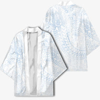 Hawaiian Turtles and Leis Kimono Tribal Kakau Pattern Airy White Blue Cloud Vibe LT03 - Polynesian Pride