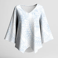 Hawaiian Turtles and Leis Kimono Sleeve Blouse Tribal Kakau Pattern Airy White Blue Cloud Vibe LT03 Female White - Polynesian Pride