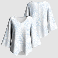 Hawaiian Turtles and Leis Kimono Sleeve Blouse Tribal Kakau Pattern Airy White Blue Cloud Vibe LT03 - Polynesian Pride