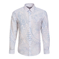 Hawaiian Turtles and Leis Long Sleeve Button Shirt Tribal Kakau Pattern Airy White Blue Cloud Vibe LT03 Unisex White - Polynesian Pride