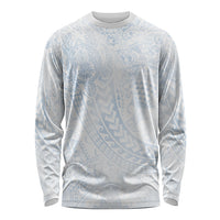 Hawaiian Turtles and Leis Long Sleeve Shirt Tribal Kakau Pattern Airy White Blue Cloud Vibe LT03 Unisex White - Polynesian Pride
