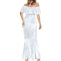 Hawaiian Turtles and Leis Mermaid Dress Tribal Kakau Pattern Airy White Blue Cloud Vibe LT03 - Polynesian Pride