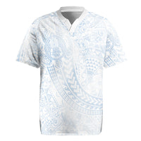 Hawaiian Turtles and Leis Rugby Jersey Tribal Kakau Pattern Airy White Blue Cloud Vibe LT03 White - Polynesian Pride