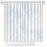 Hawaiian Turtles and Leis Shower Curtain Tribal Kakau Pattern Airy White Blue Cloud Vibe LT03 White - Polynesian Pride
