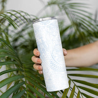 Hawaiian Turtles and Leis Skinny Tumbler Tribal Kakau Pattern Airy White Blue Cloud Vibe LT03 - Polynesian Pride
