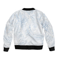 Hawaiian Turtles and Leis Sleeve Zip Bomber Jacket Tribal Kakau Pattern Airy White Blue Cloud Vibe LT03 - Polynesian Pride