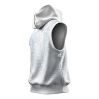 Hawaiian Turtles and Leis Sleeveless Hoodie Tribal Kakau Pattern Airy White Blue Cloud Vibe LT03 - Polynesian Pride