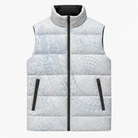 Hawaiian Turtles and Leis Sleeveless Puffer Jacket Tribal Kakau Pattern Airy White Blue Cloud Vibe LT03 Unisex White - Polynesian Pride