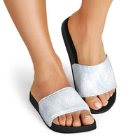 Hawaiian Turtles and Leis Slide Sandals Tribal Kakau Pattern Airy White Blue Cloud Vibe LT03 - Polynesian Pride