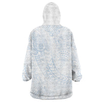 Hawaiian Turtles and Leis Wearable Blanket Hoodie Tribal Kakau Pattern Airy White Blue Cloud Vibe LT03 - Polynesian Pride