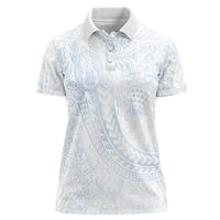 Hawaiian Turtles and Leis Women Polo Shirt Tribal Kakau Pattern Airy White Blue Cloud Vibe LT03 Female White - Polynesian Pride