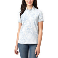 Hawaiian Turtles and Leis Women Polo Shirt Tribal Kakau Pattern Airy White Blue Cloud Vibe LT03 - Polynesian Pride