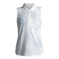Hawaiian Turtles and Leis Women Sleeveless Polo Shirt Tribal Kakau Pattern Airy White Blue Cloud Vibe LT03 Female White - Polynesian Pride