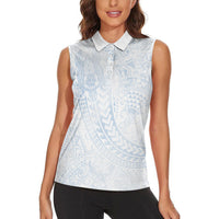 Hawaiian Turtles and Leis Women Sleeveless Polo Shirt Tribal Kakau Pattern Airy White Blue Cloud Vibe LT03 - Polynesian Pride