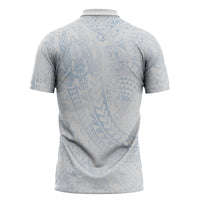 Hawaiian Turtles and Leis Zipper Polo Shirt Tribal Kakau Pattern Airy White Blue Cloud Vibe LT03 - Polynesian Pride