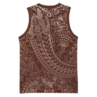 Hawaiian Turtles and Leis Basketball Jersey Tribal Kakau Pattern Mocha Mousse Color LT03 - Polynesian Pride