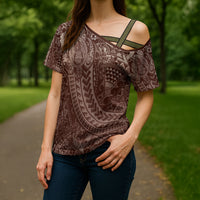Hawaiian Turtles and Leis Cross Shoulder Shirt Tribal Kakau Pattern Mocha Mousse Color LT03 - Polynesian Pride