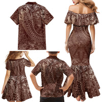 Hawaiian Turtles and Leis Family Matching Mermaid Dress and Hawaiian Shirt Tribal Kakau Pattern Mocha Mousse Color LT03 - Polynesian Pride