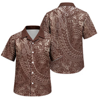 Hawaiian Turtles and Leis Family Matching Mermaid Dress and Hawaiian Shirt Tribal Kakau Pattern Mocha Mousse Color LT03 Son's Shirt Mocha Mousse - Polynesian Pride