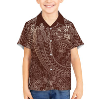 Hawaiian Turtles and Leis Family Matching Mermaid Dress and Hawaiian Shirt Tribal Kakau Pattern Mocha Mousse Color LT03 Son's Shirt Mocha Mousse - Polynesian Pride