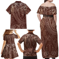 Hawaiian Turtles and Leis Family Matching Off Shoulder Maxi Dress and Hawaiian Shirt Tribal Kakau Pattern Mocha Mousse Color LT03 - Polynesian Pride