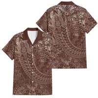 Hawaiian Turtles and Leis Family Matching Off Shoulder Maxi Dress and Hawaiian Shirt Tribal Kakau Pattern Mocha Mousse Color LT03 Dad's Shirt - Short Sleeve Mocha Mousse - Polynesian Pride