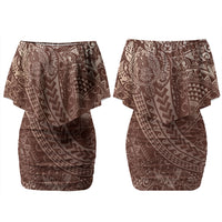 Hawaiian Turtles and Leis Family Matching Off Shoulder Short Dress and Hawaiian Shirt Tribal Kakau Pattern Mocha Mousse Color LT03 Mom's Dress Mocha Mousse - Polynesian Pride