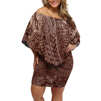 Hawaiian Turtles and Leis Family Matching Off Shoulder Short Dress and Hawaiian Shirt Tribal Kakau Pattern Mocha Mousse Color LT03 Mom's Dress Mocha Mousse - Polynesian Pride