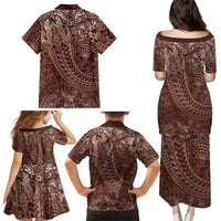Hawaiian Turtles and Leis Family Matching Puletasi and Hawaiian Shirt Tribal Kakau Pattern Mocha Mousse Color LT03 - Polynesian Pride