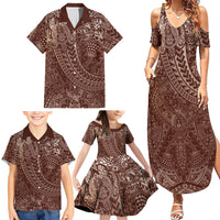 Hawaiian Turtles and Leis Family Matching Summer Maxi Dress and Hawaiian Shirt Tribal Kakau Pattern Mocha Mousse Color LT03 - Polynesian Pride