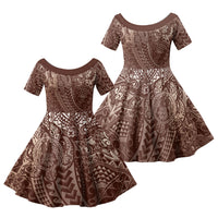 Hawaiian Turtles and Leis Family Matching Summer Maxi Dress and Hawaiian Shirt Tribal Kakau Pattern Mocha Mousse Color LT03 Daughter's Dress Mocha Mousse - Polynesian Pride