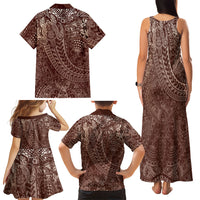 Hawaiian Turtles and Leis Family Matching Tank Maxi Dress and Hawaiian Shirt Tribal Kakau Pattern Mocha Mousse Color LT03 - Polynesian Pride