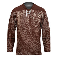 Hawaiian Turtles and Leis Hockey Jersey Tribal Kakau Pattern Mocha Mousse Color LT03 Unisex Mocha Mousse - Polynesian Pride