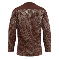 Hawaiian Turtles and Leis Hockey Jersey Tribal Kakau Pattern Mocha Mousse Color LT03 - Polynesian Pride