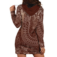 Hawaiian Turtles and Leis Hoodie Dress Tribal Kakau Pattern Mocha Mousse Color LT03 - Polynesian Pride