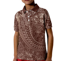 Hawaiian Turtles and Leis Kid Polo Shirt Tribal Kakau Pattern Mocha Mousse Color LT03 Kid Mocha Mousse - Polynesian Pride