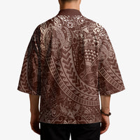 Hawaiian Turtles and Leis Kimono Tribal Kakau Pattern Mocha Mousse Color LT03 - Polynesian Pride