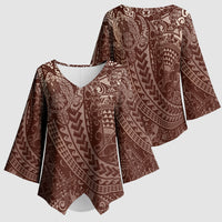 Hawaiian Turtles and Leis Kimono Sleeve Blouse Tribal Kakau Pattern Mocha Mousse Color LT03 - Polynesian Pride