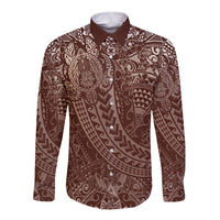 Hawaiian Turtles and Leis Long Sleeve Button Shirt Tribal Kakau Pattern Mocha Mousse Color LT03 Unisex Mocha Mousse - Polynesian Pride