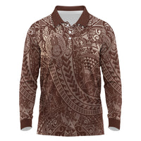 Hawaiian Turtles and Leis Long Sleeve Polo Shirt Tribal Kakau Pattern Mocha Mousse Color LT03 Mocha Mousse - Polynesian Pride