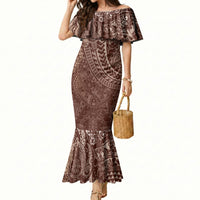 Hawaiian Turtles and Leis Mermaid Dress Tribal Kakau Pattern Mocha Mousse Color LT03 Women Mocha Mousse - Polynesian Pride